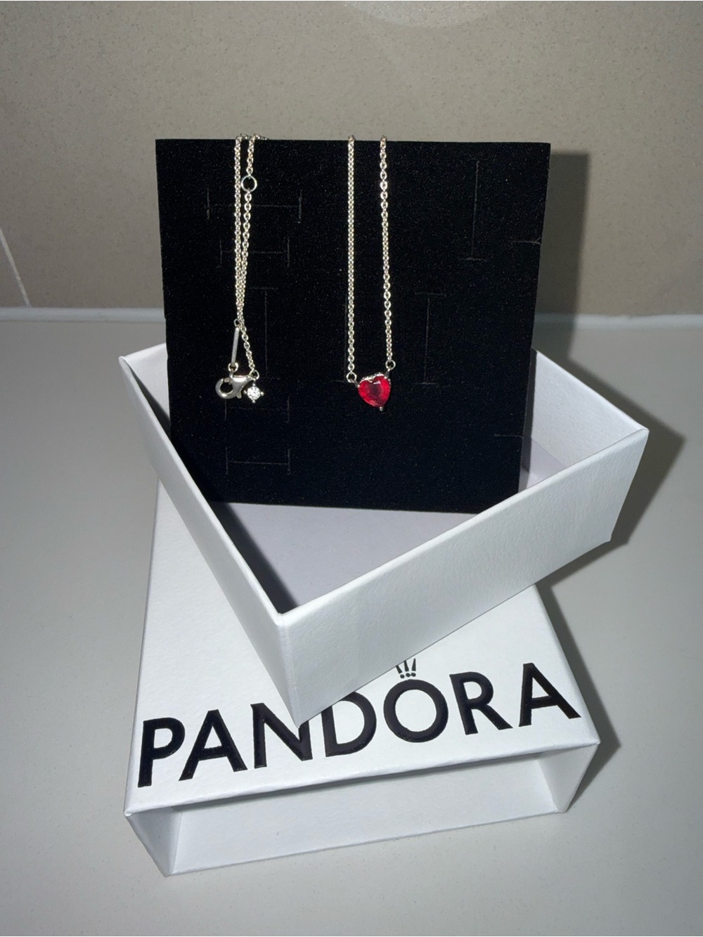 Pandora Silver Necklace with Red Heart Charm